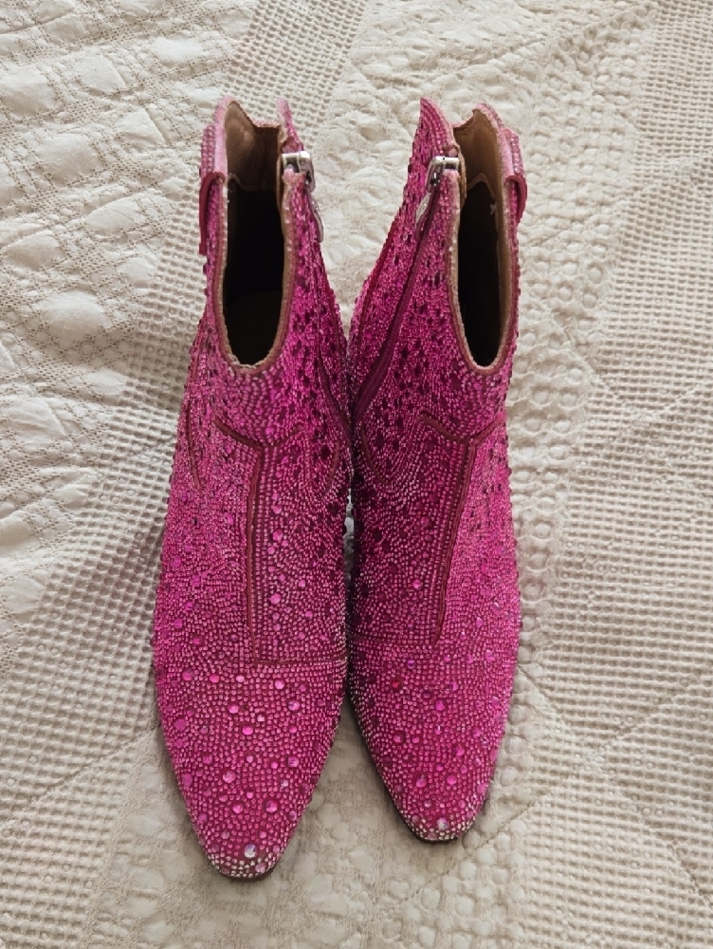 Hot Pink Rhinestone Cowgirl Western Sparkly Ankle Boots Size 7 - Picture 2 of 10